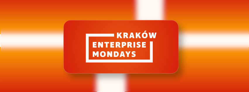 Kraków Enterprise Mondays - logo na czerwonym tle z białymi paskami