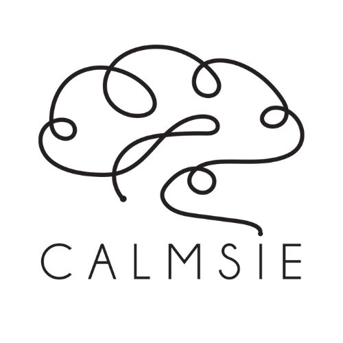 Logotyp CALMSIE - stylizowany mózg z linią, symbol zdrowia psychicznego i spokoju umysłu.