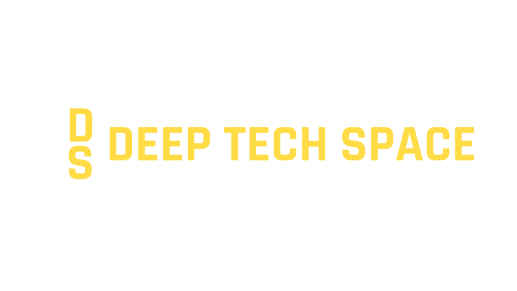 Deep Tech Space logo - żółty napis na białym tle, identyfikacja wizualna firmy technologicznej