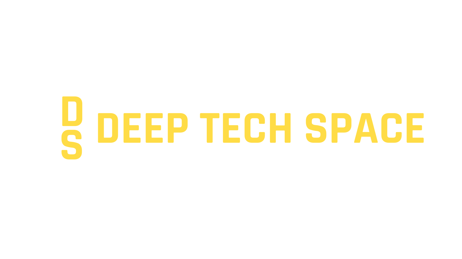 Deep Tech Space logo - żółty napis na białym tle, identyfikacja wizualna firmy technologicznej