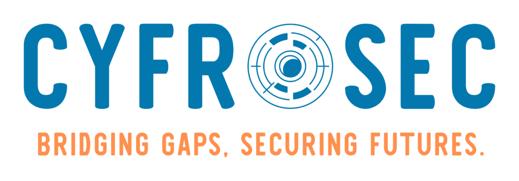 CYFR SEC logo - Bridging gaps, securing futures - cybersecurity organization branding with circular target icon
