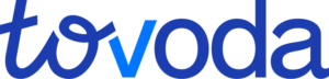 Tuvoda - logo marki z niebieskim napisem na białym tle