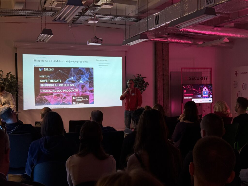 Prezentacja o AI w logistyce na evencie technologicznym z publicznością