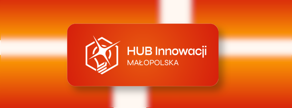 HUB Innowacji Małopolska - logo i nazwa organizacji na czerwonym tle