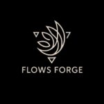 Logo Flows Forge - stylizowany płomień w trójkątach, abstrakcyjna ikona fire flow design
